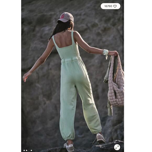 Free People Inbound NWT Sleeveless Square Neck Onesie Jumpsuit Moss Women's L - Picture 3 of 11